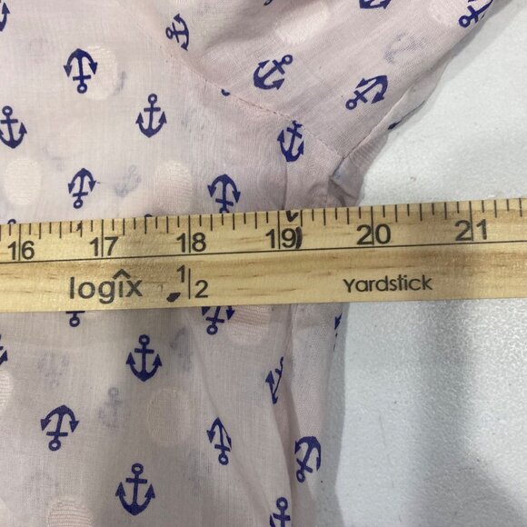 J. Crew Button-Up Shirt Womens Size S White Blue Cotton Anchor Print Long Sleeve - Picture 9 of 12